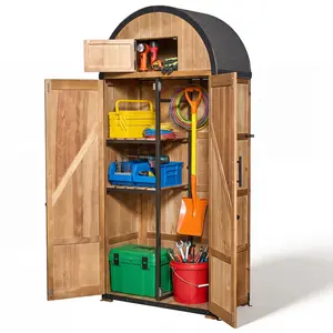 NORTHSKY All-in-One Outdoor Storage Shed, Waterproof Tool Garden Cabinet w/Domed Roof, Lockable Multi-Functional Organizer for Patio Lawn Backyard, 5 Storage Spaces & Double Doors - Solid Wood