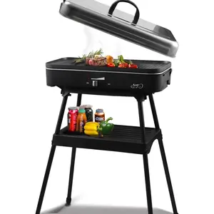 1800W Electric Outdoor Grills with Lid Indoor  Grill for Balcony with Temperature Control Portable Removable Stand Grill for Cooking, BBQ Party, Family