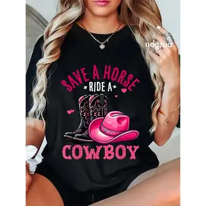 Premium Cotton Western Cowgirl T-Shirt Featuring Save a Horse Ride a Cowboy Theme