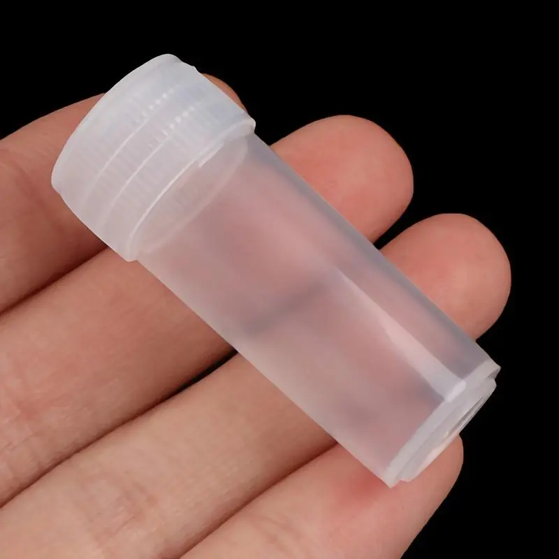 100 5ml semi transparent plastic test tubes - leak proof, portable, ideal for school chemistry supplies and pills