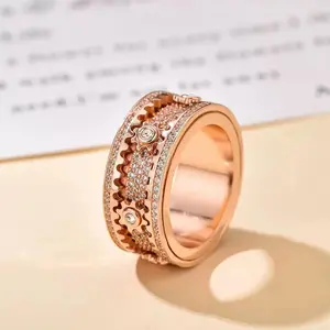 Sleek Mechanical Rotating Ring, Cubic Zirconia Inlay, Calming Fidget Accessory