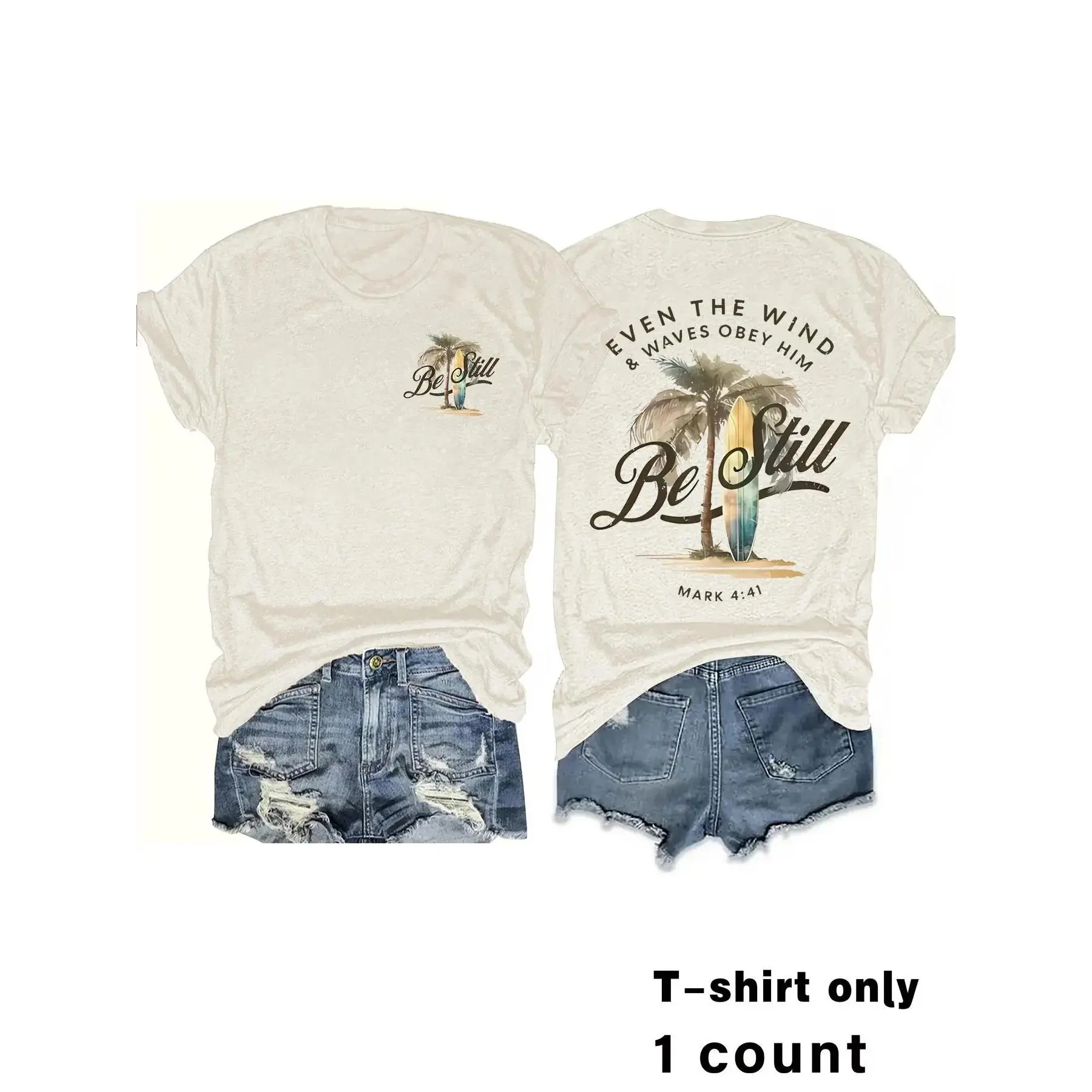 Beach Palm Tree Surf Printed Summer Women Oversize Tshirt Casual Crew Neck Soft Comfortable Beach Vacation Daily Wear Trendy Aesthetic Tops