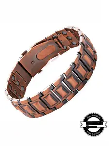 Men's Stylish Antique Copper Square-Link Wide Bracelet with Three Rows of Magnets ,Includes Sizing Tool ,The Perfect Gift Choice