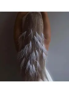 Cross-border popular tassel feather headband for women, retro bohemian style mesh hair accessory, unique and niche bridal hairpiece