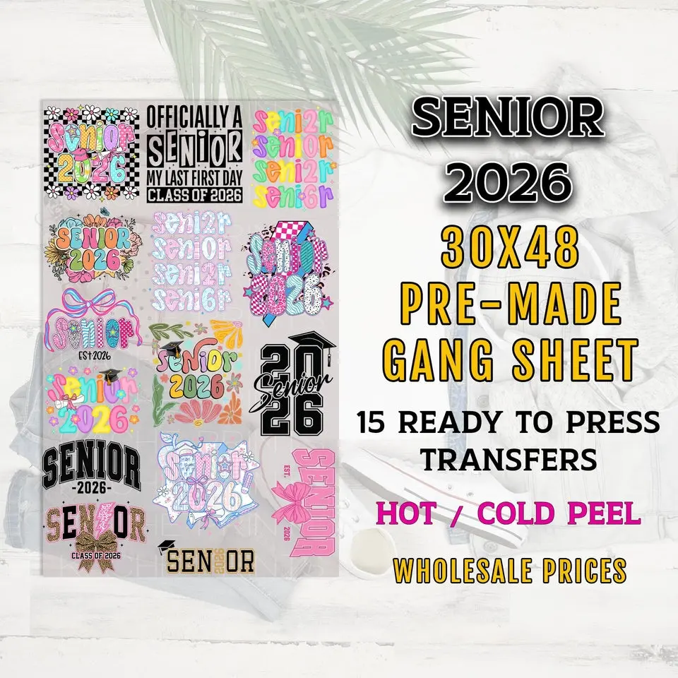 Senior 2026 Gang Sheet, Senior DTF Transfers, Senior 2026 DTF Transfer Ready For Press, Senior Class of 2026 Transfers, Graduation Transfers