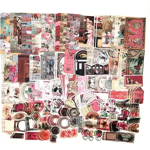200Pack Vintage Scrapbooking Supplies Pack, Aesthetic Scrapbook Sticker Paper Art Journaling Kit for Bullet Junk Journals,Planner,Cottagecore Decor Gifts