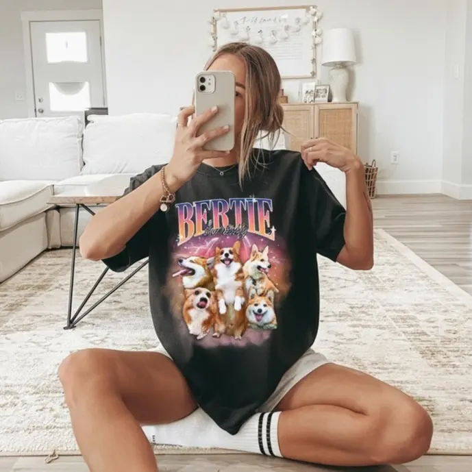 Custom  Retro Dog Shirt, Personalized Pet Tee, Custom Photo Vintage 90s Graphic, Bootleg Rap Dog Shirt