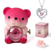 pink gradient bear+mom necklace+gift bag+card
