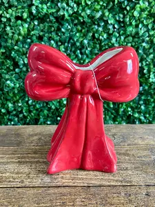 7 Inch Red Ceramic Bow Vase