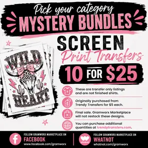 Pick Your Category Mystery Mix Bundle - Screen Print Transfers • 10 for $25