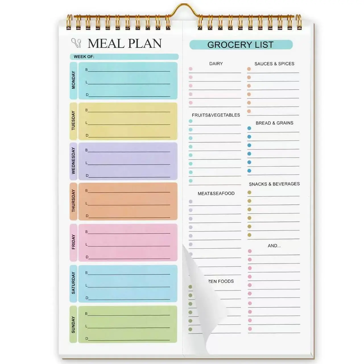 Decorably 52 Sheets Minimal Pink Undated Magnetic Weekly Meal Plan Grocery List Notepad with 4 Strong Magnets - 8.5x11in Spring-Bound, Refrigerator Mountable, Easy Tear-Off Design, Meal Planning, Effortless Organization