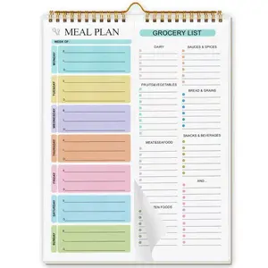 Decorably 52 Sheets Minimal Pink Undated Magnetic Weekly Meal Plan Grocery List Notepad with 4 Strong Magnets - 8.5x11in Spring-Bound, Refrigerator Mountable, Easy Tear-Off Design