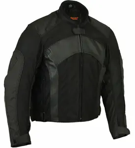 DANIEL SMART Men's 600D Polyester Textile Motorcycle Jacket - Waterproof, Breathable, Soft Fabric, Stretch, Plain, Armored Shoulders & Elbows with Foam, Straps, Zippers, Pocket, Mesh, All Seasons, Fitted Long Sleeves, Medium Length Top