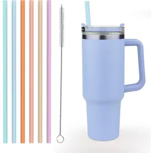 Multicolor Silicone Replacement Straws for Stanley 20 oz, 30 oz & 40 oz Cups, Reusable Long Straws With Cleaning Brush-Accessories for Stanley Quencher Adventure Cup