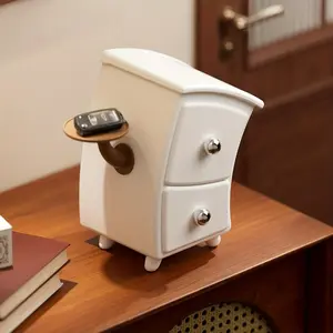 A white brown storage box with round door and hinged cover - Compact storage box with gold knobs, durable plastic tabletop organizer for home office, dresser, school - Versatile decorative storage box, space saving design, ideal for Christmas