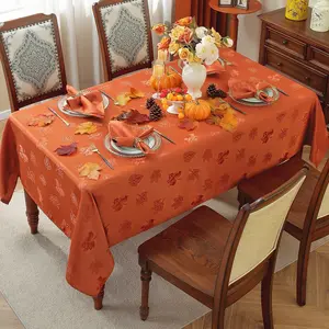 Thanksgiving Tablecloth Rectangle, Spillproof Heavy Duty Fabric Jacquard Table Cloth with Maple Leaves Design for Fall, Harvest Holidays