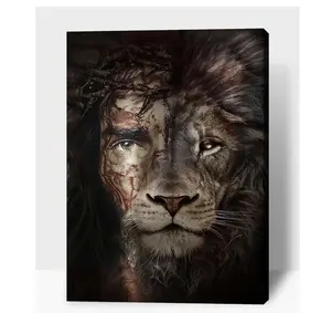 Jesus And Lion Canvas Wall Art Christian Wall Art Lion Of Judah Print Picture Framed Artwork Jesus Poster For Living Room Decor Religious Christ Painting For Bedroom Office Decoration