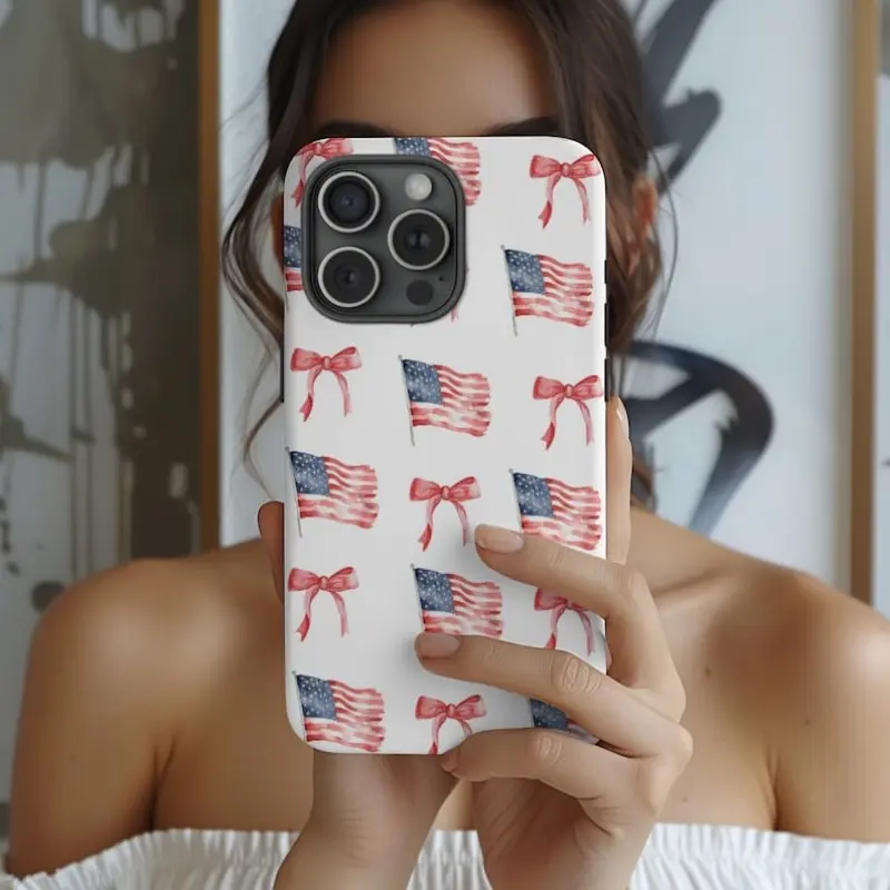 Coquette Patriotic Bow Collage Smartphone Case - Durable, Shockproof Polycarbonate Shell with Protection for iPhone 1-17 Pro, ProMax, Plus, Air Handheld Cellphone Accessory