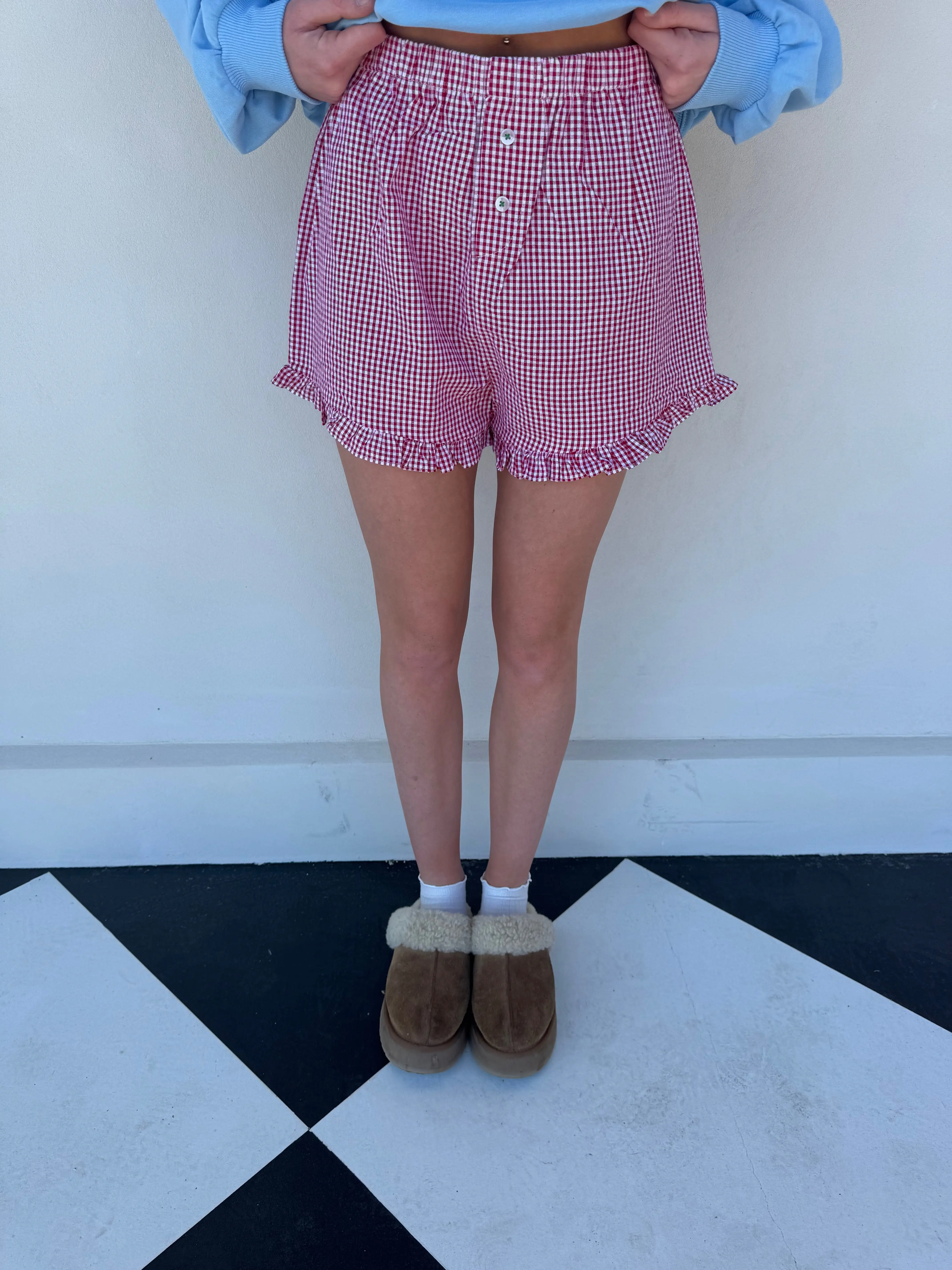Cora "Cheers" Ruffled Christmas Shorts