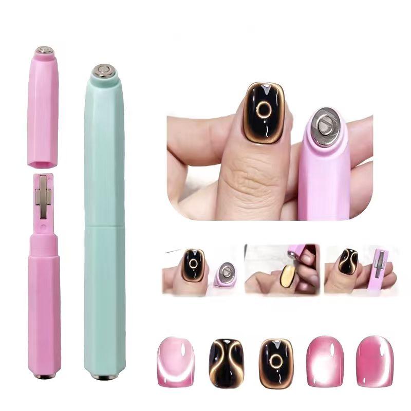 New Three-in-One Multi-Functional Cat's Eye Nail Art Tool, Green/Pink Ring Cat's Eye Magnet, Detachable Multi-Functional Rocket Box, Durable Plastic, Ergonomic Handle, Essential for Nail Art Design