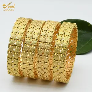 African Bangle Bracelet For Women Luxury Brand Indian Dubai 24k Gold Color Bangles With Charms Gift Wholesale Jewelry