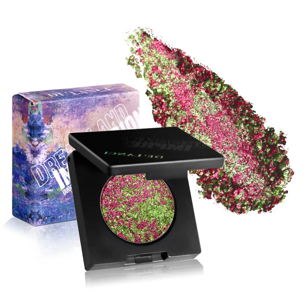 Delanci Purple+Grass Green+Gold Dreamland Duo Chrome Eyeshadow Palette Set - Waterproof, Pigmented, Nourishing, Moisturizing Powder Makeup Palette with Setting for Color-Changing Bold Looks, Makeup Enthusiasts