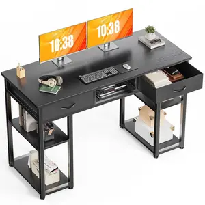 CONCETTA 48 Inch Small Desk with Fabric Drawers & Storage Shelves, Computer Desk, Writing Desk for Home Office, Bedroom