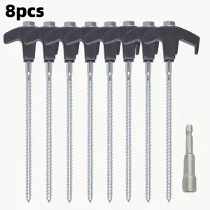 Tent Stakes, Portable Spiral Ground Pegs with Plastic Handle & Screw Thread, Outdoor Camping Hiking Accessories, Outdoor Camping Equipment
