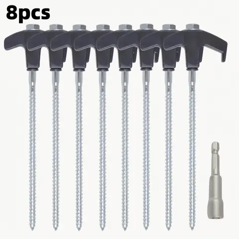 Tent Stakes, Portable Spiral Ground Pegs with Plastic Handle & Screw Thread, Outdoor Camping Hiking Accessories, Outdoor Camping Equipment, Camping Accessory, Camping Supplies