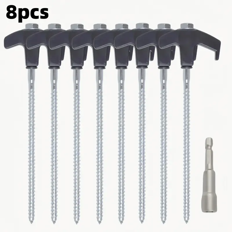 Tent Stakes, Portable Spiral Ground Pegs with Plastic Handle & Screw Thread, Outdoor Camping Hiking Accessories, Outdoor Camping Equipment, Camping Accessory, Camping Supplies