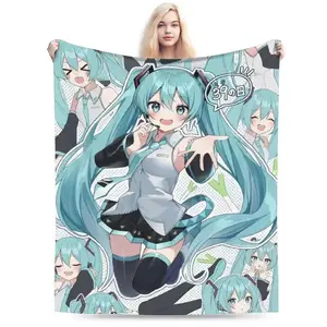 Hatsune Miku Anime Blanket Ultra Soft Flannel Fleece Printed Cozy Warm Multifunctional Bedroom Couch Sofa Home Travel Throw Bedspread Decor Decorative Throw Perfect Birthday Gift Christmas Gift for Vocaloid Fans Adults Teens Women Men Digital Star Style