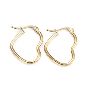 Stainless Steel Hoop Earrings Stainless Steel Heart Gold 24x19.5x 1x0.7mm Z408