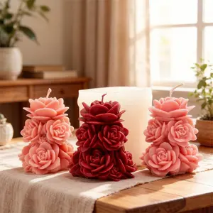 3D Stacked Rose Silicone Candle Mold, Romantic Layered Flower Shape Mold for Candle Making, Flexible Non-Stick Soap Resin Casting Mold for DIY Aromatherapy Candles Wedding Decor