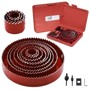 17- Hole  Kit, Includes 13 Sizes (3/4" to 5"), Arbors, Drill Bits, and Hex Key, Ideal for Softwood, Plywood, and PVC(RED)
