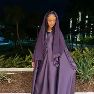 Satin Purple Abaya with Scarf and Inner Dress classy elegant