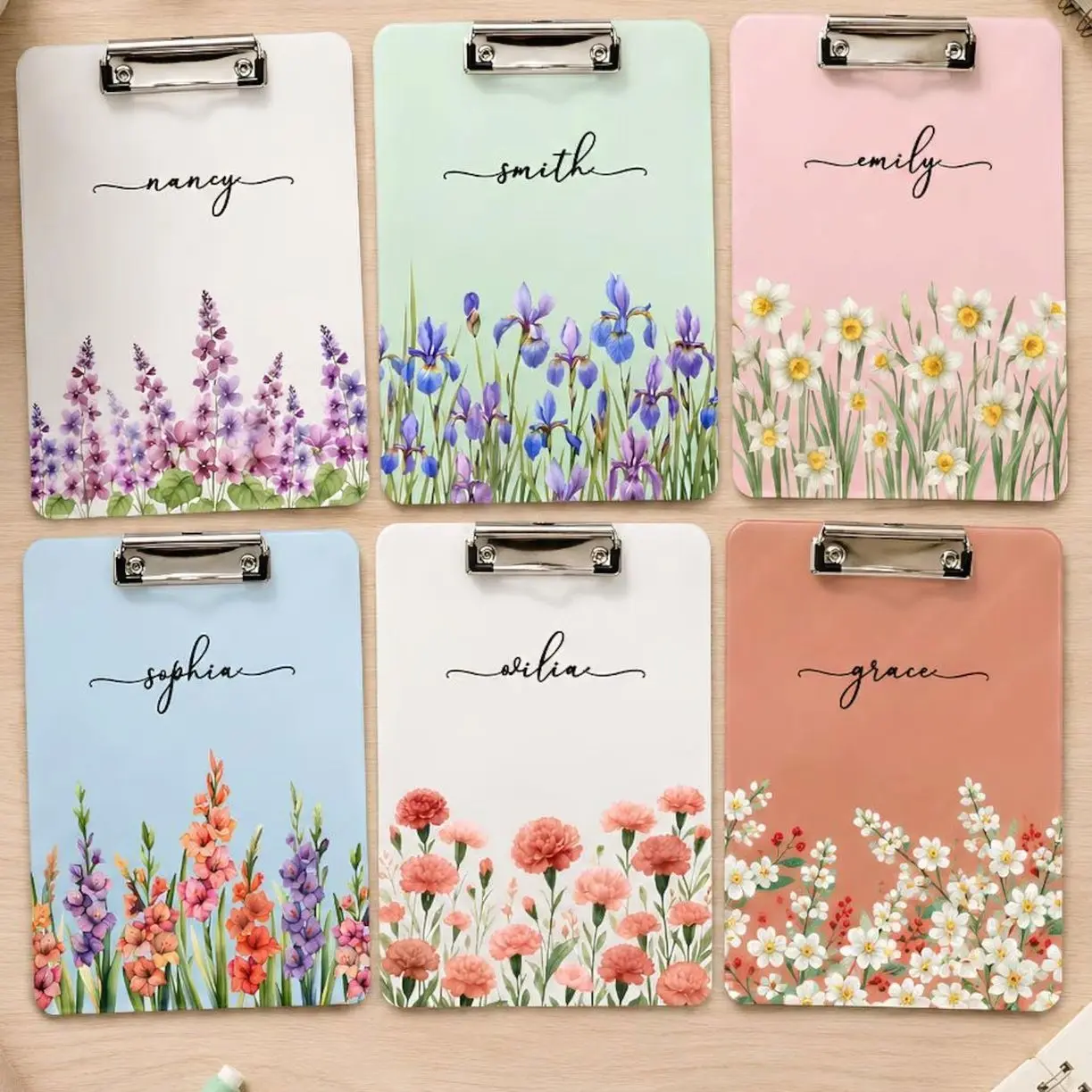 Personalized Acrylic Clipboard for Teacher, Custom Teacher Name and Birth Flower Paper Clipboard, Striped Back to School