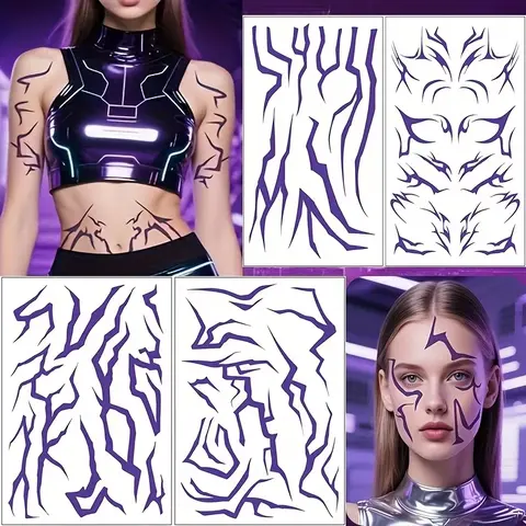 4pcs Large Pop Tattoo Stickers Temporary Tattoos Fake Tattoo for Cosplay, Lightning Makeup, Face & Body, Party, Festival, Dance, Gift, Valentine's Day, Mother's Day