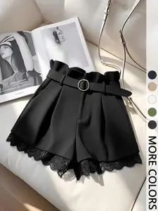 Women's Summer Shorts Elegant Series Fashion Chic Versatile (with Belt), Fitted Design Contrast Lace, Plain Pattern Short Pants