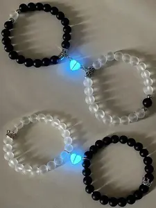 Crown Beaded Bracelet, Fashionable Luminous Heart Charm Bracelet for Women & Men, Trendy All-match & Exquisite Jewelry for Birthday Gift