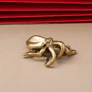 Brass Octopus Sculpture, Polished Ocean Style Decorative Decor for Home Office Tea Room, Unique Christmas Halloween Gift Idea