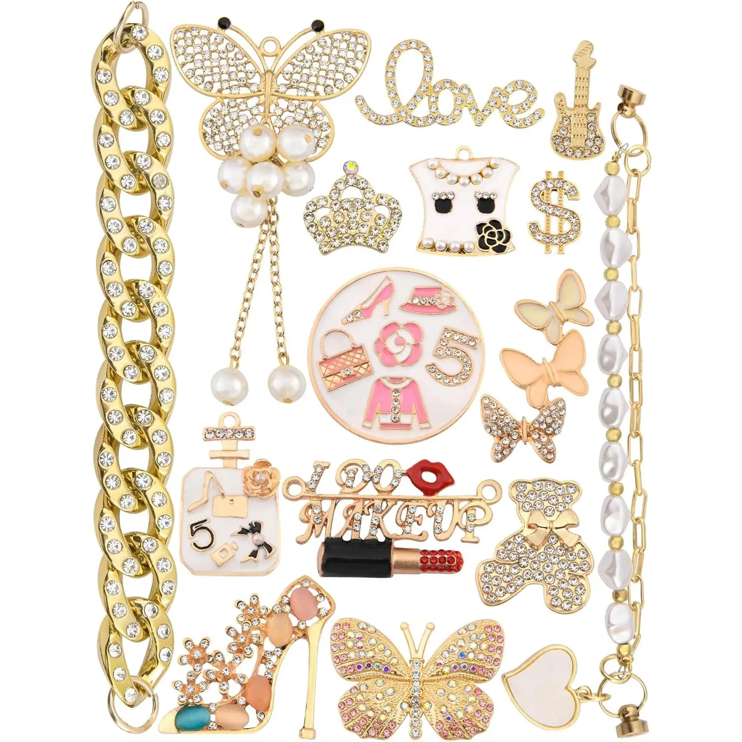Women's & Girls' 15-Piece Lightweight Retro Gothic Metal Punk Shoe Charms - Skulls & Chains, Religion-Themed Beads, Footwear Decor for Clogs, B-15Pcs