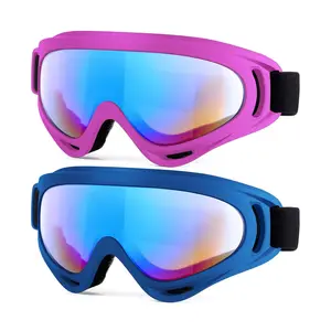 ActHose Ski Goggles,Snow Goggles Snowboard Goggles for Men and Women，UV Protection,Skiing accessories, 2 Pack (Pink frame colorful+Blue frame colorful)
