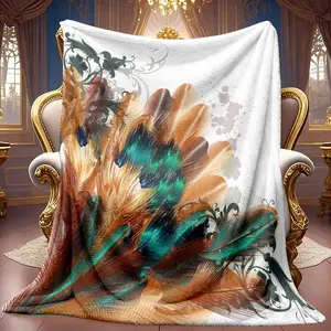 1pc Colorful Feather Decorative Pattern Theme Pattern Flannel Blanket Soft High-definition Digital Printing Cooling Blanket Suitable For All Year Round! 100% Polyester Fiber, Perfect Gift, Suitable For Family And Friends All Year Round