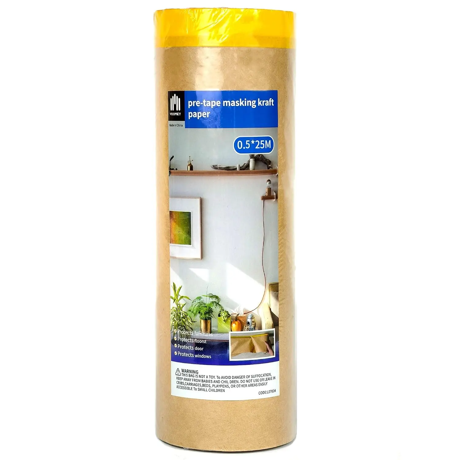 Pre-Taped Masking Paper Roll, 20 in x 82 ft Painters Tape & Drape, Adhesive Protective Cover for Painting, Car Projects