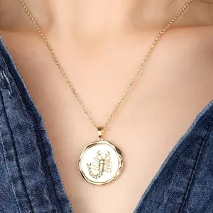 Gold Scorpion Pendant Necklace for Women 14K Gold Plated Scorpion Coin Necklace Simple Minimalist Horoscope Zodiac Medallion Charm Necklace Adjustable Trendy Animal Jewelry Gifts for Men