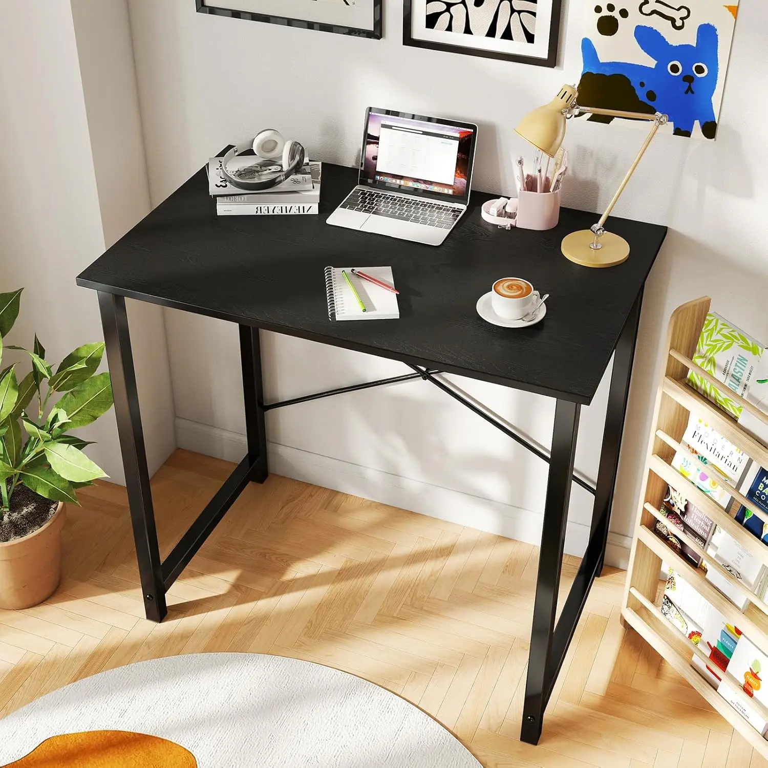 DUMOS 31 Inch Small Computer Desk for Home Office, Gaming Writing Desks for Bedroom Modern Study Work Table Simple Style Workstation with Reinforcement Structure, Black