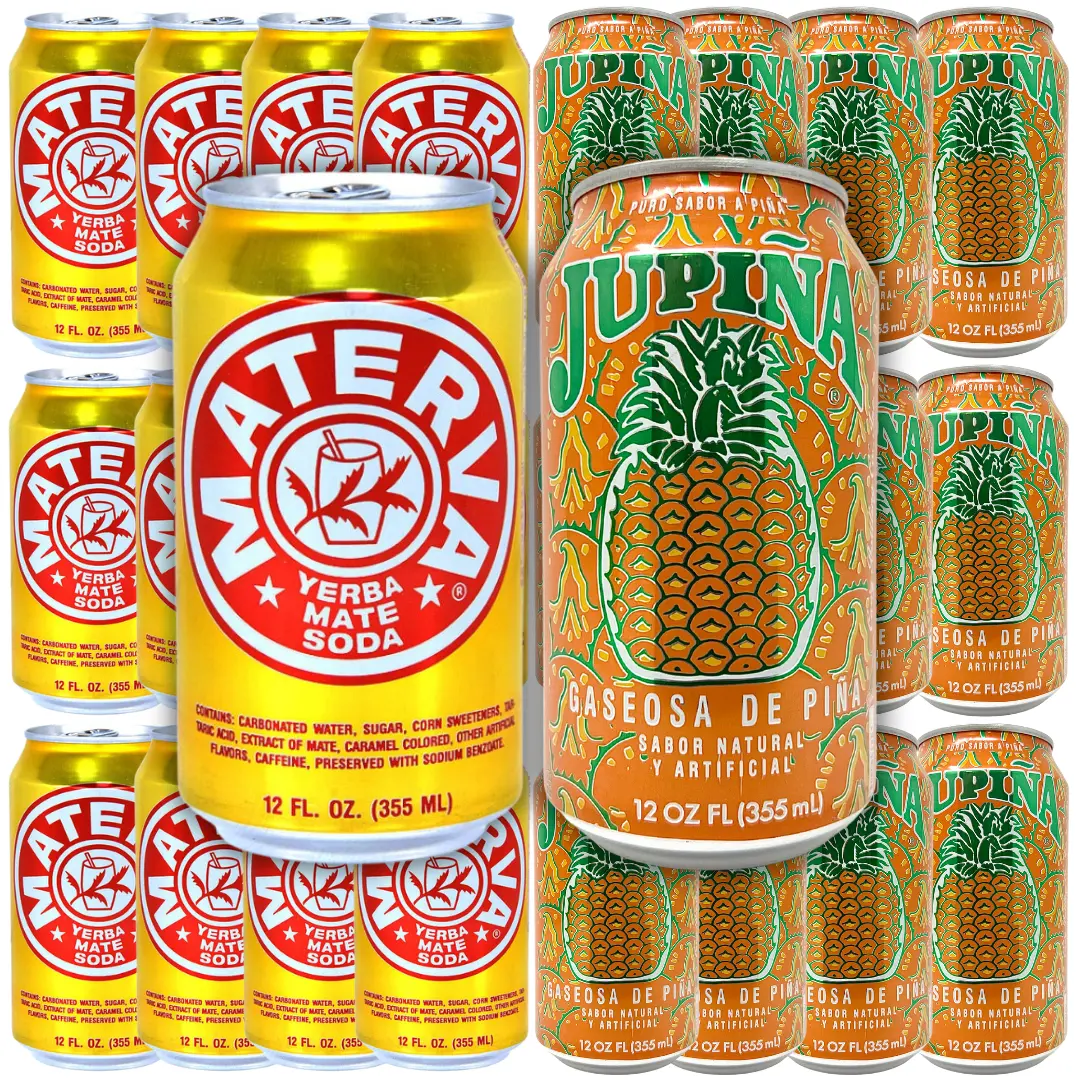 Exotic Soda Variety Pack - Materva Yerba Mate Soda &  Jupiña Pineapple Soda Natural Beverage