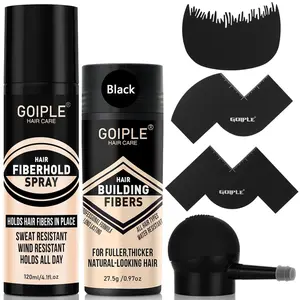 4-in-1 Hair & Beard Styling Set with Hair Fiber & Pump Dispenser & Application Card – Enhancements Barber Spray Volumizing Water Proof (Black)