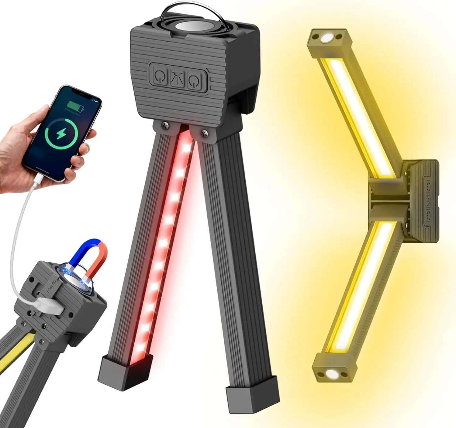 Portable LED Tripod Light with Adjustable Stand, Magnetic and USB Rechargeable for Outdoor Enthusiasts, Camping, and Hiking