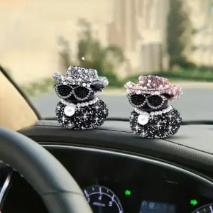Car Center Console Ornament Set, Diamond Necklace Rhinestone Eyeglass Duck Series, Rubber Duck Dashboard Decor, Office Gift, Car Accessories, Car Interior Set, Decoration